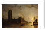 Westminster Abbey, The Houses of Parliament with the Construction of Westminster Bridge, 1859 by Henry Pether