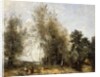 Group Of Trees at the Edge of a Pond with Three Peasants by Jean Baptiste Camille Corot
