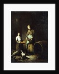 Young Peasant Girls Feeding Barnyard Animals by Auguste Theodule Ribot