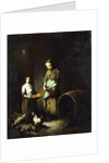 Young Peasant Girls Feeding Barnyard Animals by Auguste Theodule Ribot