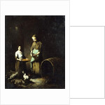 Young Peasant Girls Feeding Barnyard Animals by Auguste Theodule Ribot