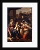 The Madonna and Child with Saints Lucy, Dominic and Louis of France, a landscape with a town through a casement beyond by Annibale Carracci