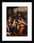 The Madonna and Child with Saints Lucy, Dominic and Louis of France, a landscape with a town through a casement beyond by Annibale Carracci