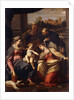 The Madonna and Child with Saints Lucy, Dominic and Louis of France, a landscape with a town through a casement beyond by Annibale Carracci