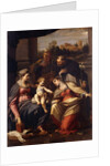 The Madonna and Child with Saints Lucy, Dominic and Louis of France, a landscape with a town through a casement beyond by Annibale Carracci