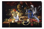 A Pie on a Pewter Plate, a Partly peeled Lemon, A Silver Spoon on a Pewter Plate, Crayfish and Shrimp in a Wanli Kraak Porselein Bowl, 1649 by Jan Davidsz. de Heem