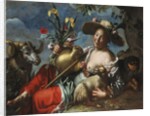 A Shepherdess Reclining with a Rabbit, a Hound and a Ram by Peter Wtewael
