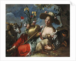 A Shepherdess Reclining with a Rabbit, a Hound and a Ram by Peter Wtewael