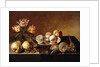 A Silver Plate of Peaches, a Vase of Parrot Tulips, Pears and Shells on a Partly Draped Table by Bartholomeus Assteyn