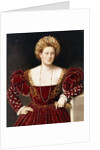 Portrait of a Lady, three-quarter-length, in a burgundy dress with slashed sleeves, holding gloves by Bernardino Licinio