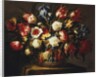 Flowers in a Basket on a stone Ledge by Juan de Arellano