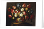 Flowers in a Basket on a stone Ledge by Juan de Arellano