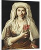 Portrait of a Young Woman, three-quarter length, Holding a Carnation by Francesco Cozza