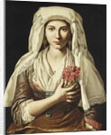Portrait of a Young Woman, three-quarter length, Holding a Carnation by Francesco Cozza