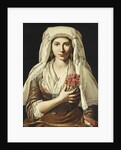 Portrait of a Young Woman, three-quarter length, Holding a Carnation by Francesco Cozza