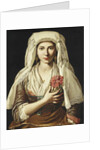 Portrait of a Young Woman, three-quarter length, Holding a Carnation by Francesco Cozza