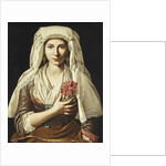 Portrait of a Young Woman, three-quarter length, Holding a Carnation by Francesco Cozza