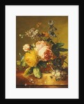 Roses and other Flowers in a Basket on a Marble Ledge, c.1742 by Jan van Huysum