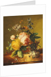 Roses and other Flowers in a Basket on a Marble Ledge, c.1742 by Jan van Huysum