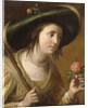 Portrait of Princess Elizabeth II van de Palts as a Shepherdess, bust length, holding a Rose by Gerrit van Honthorst