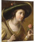 Portrait of Princess Elizabeth II van de Palts as a Shepherdess, bust length, holding a Rose by Gerrit van Honthorst