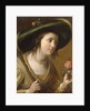 Portrait of Princess Elizabeth II van de Palts as a Shepherdess, bust length, holding a Rose by Gerrit van Honthorst