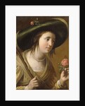 Portrait of Princess Elizabeth II van de Palts as a Shepherdess, bust length, holding a Rose by Gerrit van Honthorst