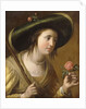 Portrait of Princess Elizabeth II van de Palts as a Shepherdess, bust length, holding a Rose by Gerrit van Honthorst