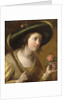 Portrait of Princess Elizabeth II van de Palts as a Shepherdess, bust length, holding a Rose by Gerrit van Honthorst
