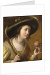 Portrait of Princess Elizabeth II van de Palts as a Shepherdess, bust length, holding a Rose by Gerrit van Honthorst