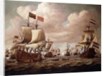 The English and Dutch Fleets exchanging Salutes at Sea with the 'Prince' and the 'Gouden Leeuw' in the Foreground, 1684 by Willem van de the Elder Velde