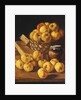 Apples in a Basket, a Jar and Condiment Boxes on a Table by Luis Egidio Menendez or Melendez