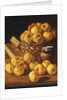 Apples in a Basket, a Jar and Condiment Boxes on a Table by Luis Egidio Menendez or Melendez