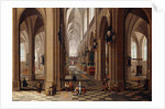 The Interior of a Gothic Cathedral with Townsfolk and Pigrims, 1647 by Pieter the Elder Neeffs
