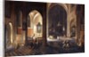 A Church at Night with a Priest celebrating Mass in a side Chapel by Pieter & Francken Frans Neeffs