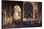 A Church at Night with a Priest celebrating Mass in a side Chapel by Pieter & Francken Frans Neeffs
