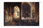 A Church at Night with a Priest celebrating Mass in a side Chapel by Pieter & Francken Frans Neeffs