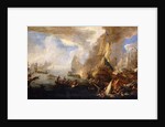 A Sea Battle with Sardinian and Venetian Warships and Sardinian and Egyptian Galleys in the Foreground, by Luca Carlevaris