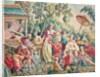 Aubusson cartoon for a wall hanging of figures in an Oriental garden by French School