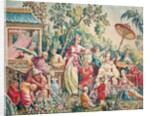 Aubusson cartoon for a wall hanging of figures in an Oriental garden by French School