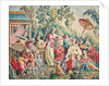 Aubusson cartoon for a wall hanging of figures in an Oriental garden by French School