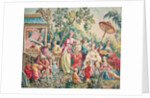 Aubusson cartoon for a wall hanging of figures in an Oriental garden by French School