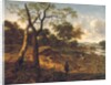 Wooded evening landscape with a hunter and dogs by Adriaen van de & Wynants Jan Velda