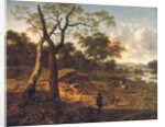 Wooded evening landscape with a hunter and dogs by Adriaen van de & Wynants Jan Velda