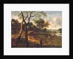Wooded evening landscape with a hunter and dogs by Adriaen van de & Wynants Jan Velda