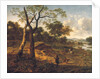 Wooded evening landscape with a hunter and dogs by Adriaen van de & Wynants Jan Velda