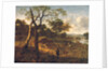 Wooded evening landscape with a hunter and dogs by Adriaen van de & Wynants Jan Velda