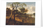 Wooded evening landscape with a hunter and dogs by Adriaen van de & Wynants Jan Velda