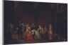 An elegant company in an interior with a matrimonial dispute by Hieronymus (follower of) Janssens