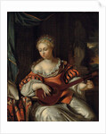 A lady playing the lute in a portico by Pieter van der Werff
